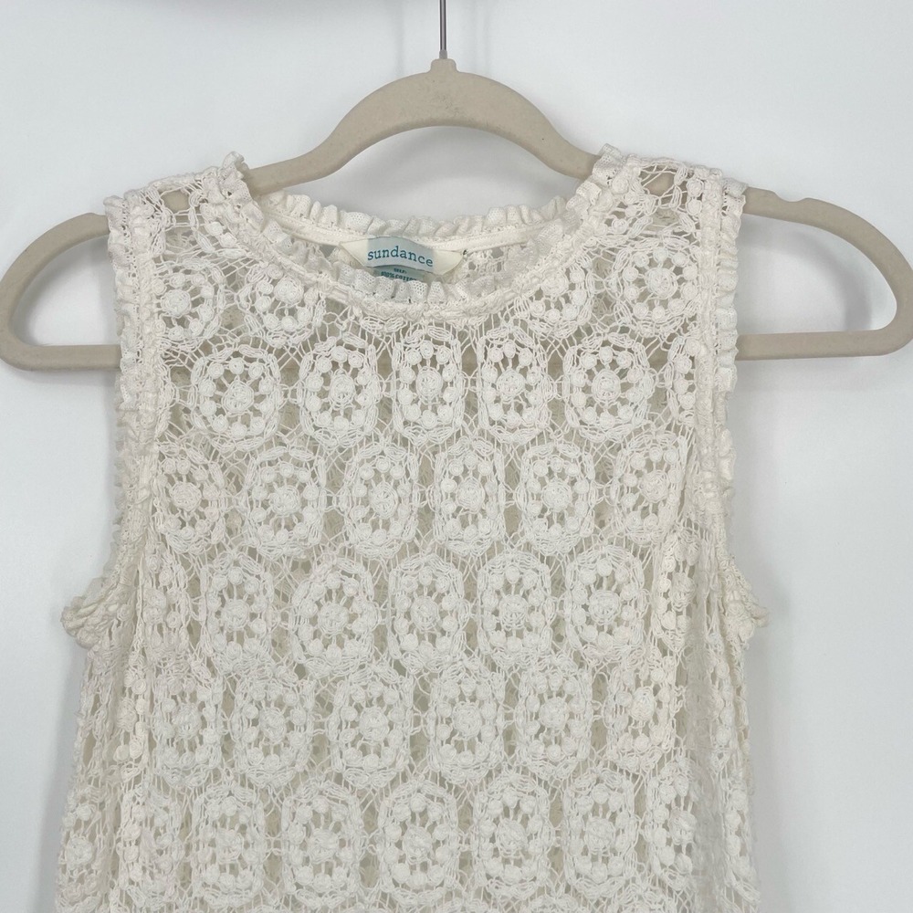 Sundance Womens Open Crochet Knit Boho Cream Sleeveless Beach Coverup Dress S - Picture 5 of 10